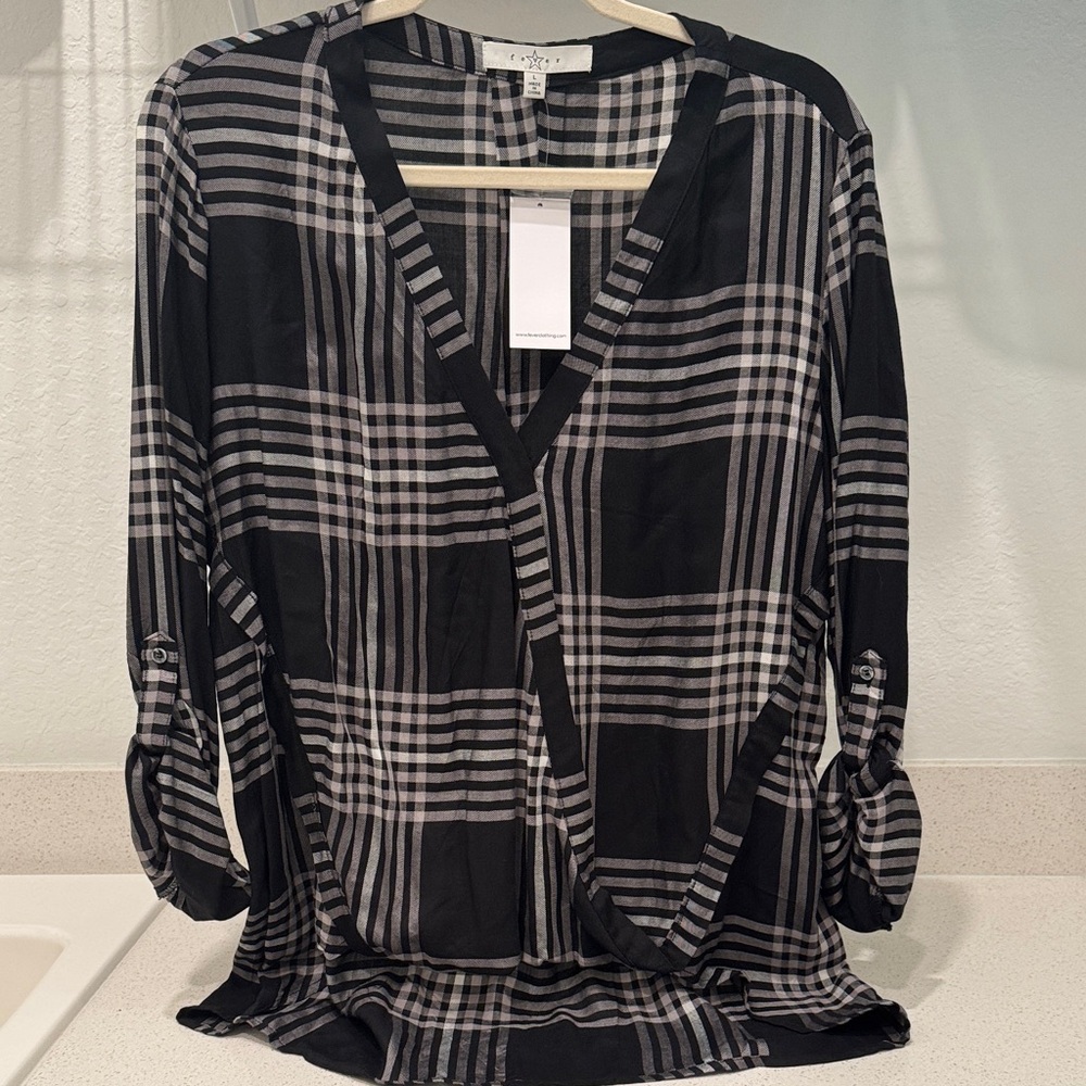 Fever Black and Gray Checkered Blouse